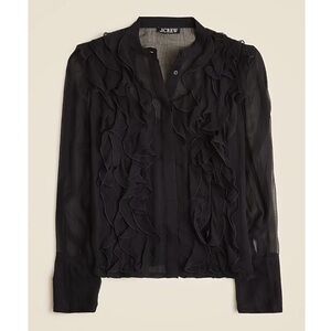 J. CREW Black Ruffle-front top in crinkle cupro CF457 NEW SIZE 20